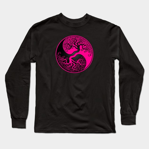 Pink and Black Tree of Life Yin Yang Long Sleeve T-Shirt by jeffbartels